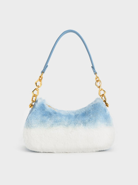Moira Sculptural Furry Shoulder Bag In Light Blue