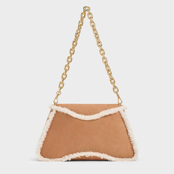 Sybill Faux Suede Fur-Trim Trapeze Chain-Handle Bag - Multi