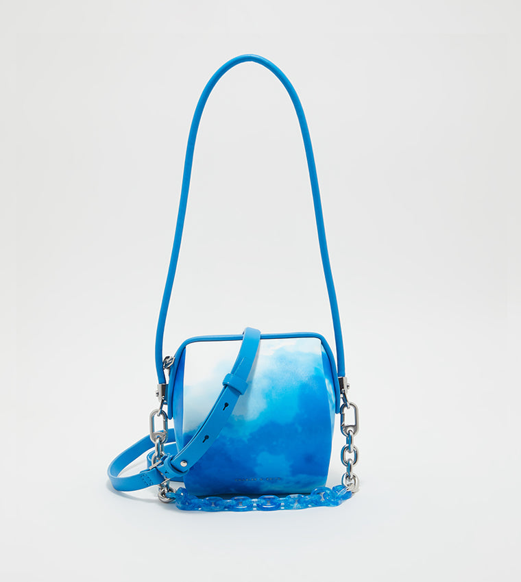 Ridley Chain-Link Boxy Bag in a blue cloud print design