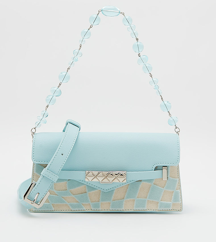 Sabrina checkered envelope shoulder bag in light blue.