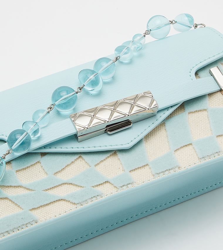 Sabrina checkered envelope shoulder bag in light blue.