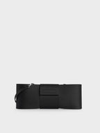 Satin Bow Elongated Shoulder Bag Noir