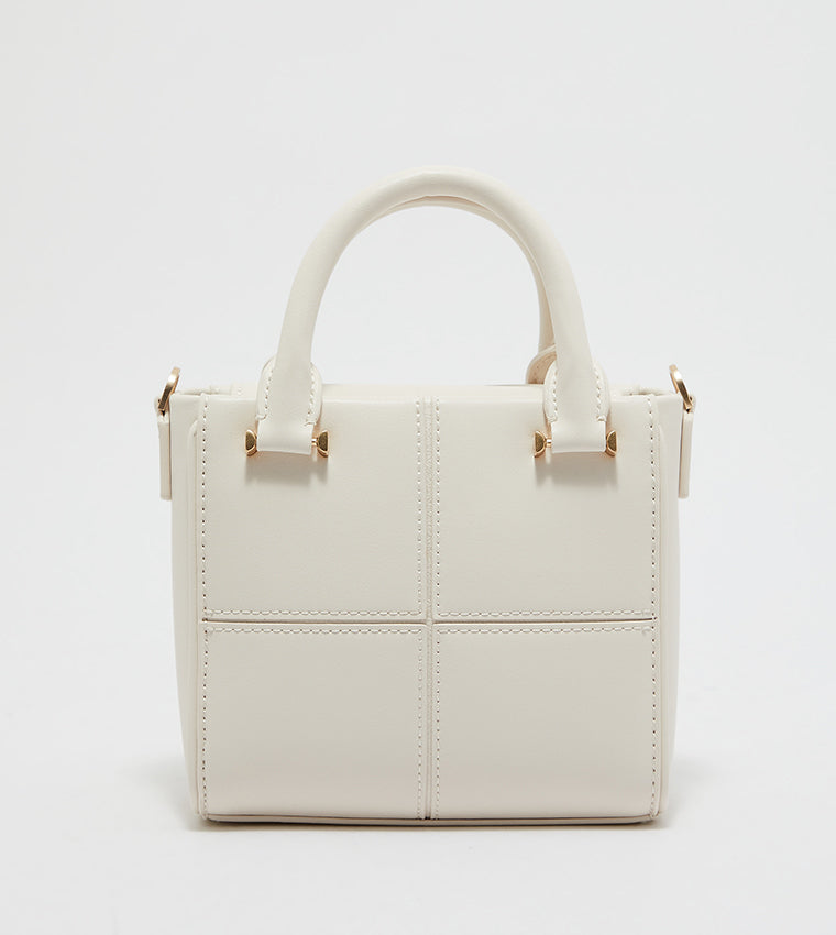 Textured Panelled Top Handle Bag.