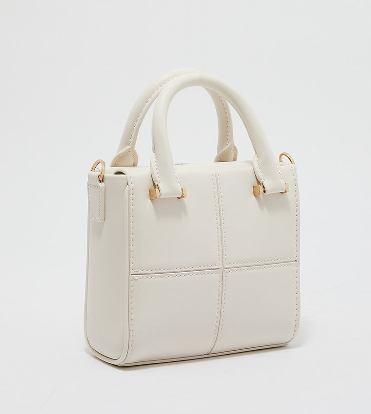 Textured Panelled Top Handle Bag.
