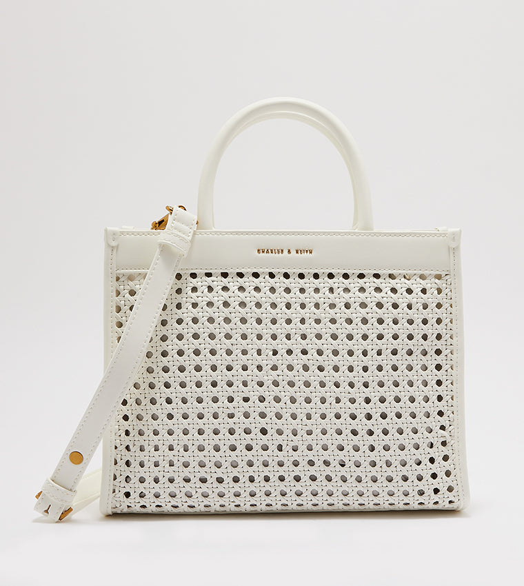 Woven Double Handle Tote Bag in white