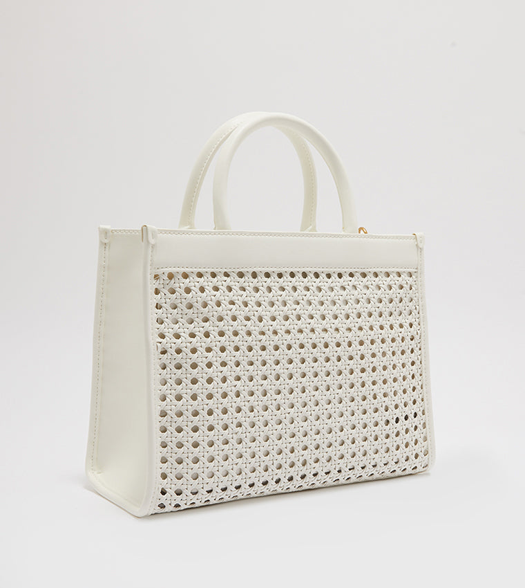 Woven Double Handle Tote Bag in white