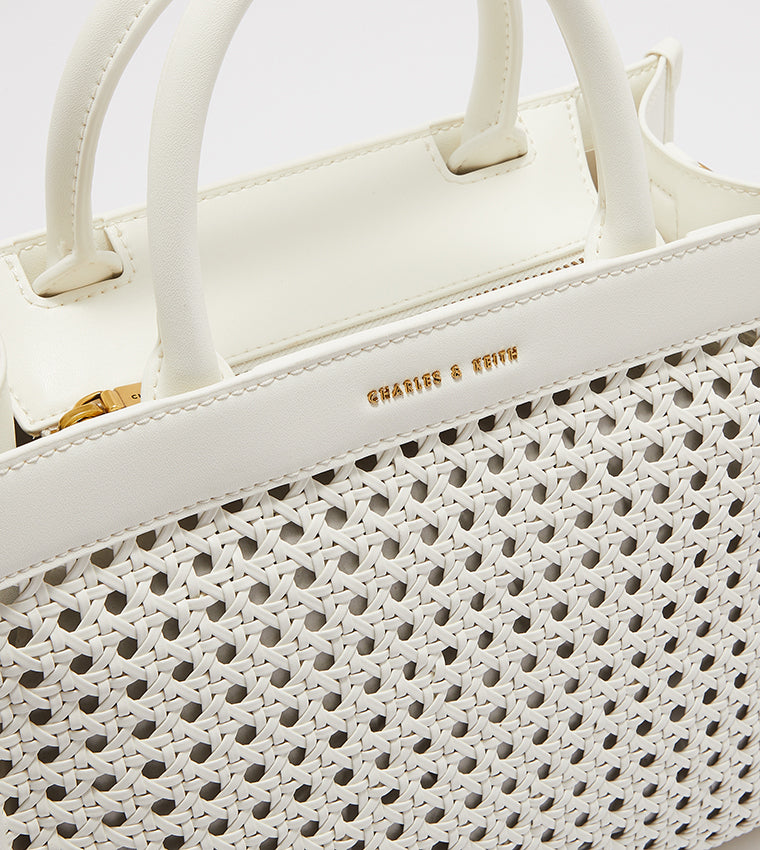 Woven Double Handle Tote Bag in white