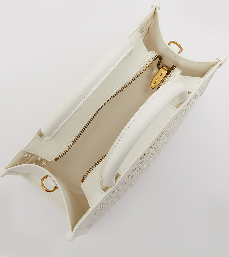 Woven Double Handle Tote Bag in white