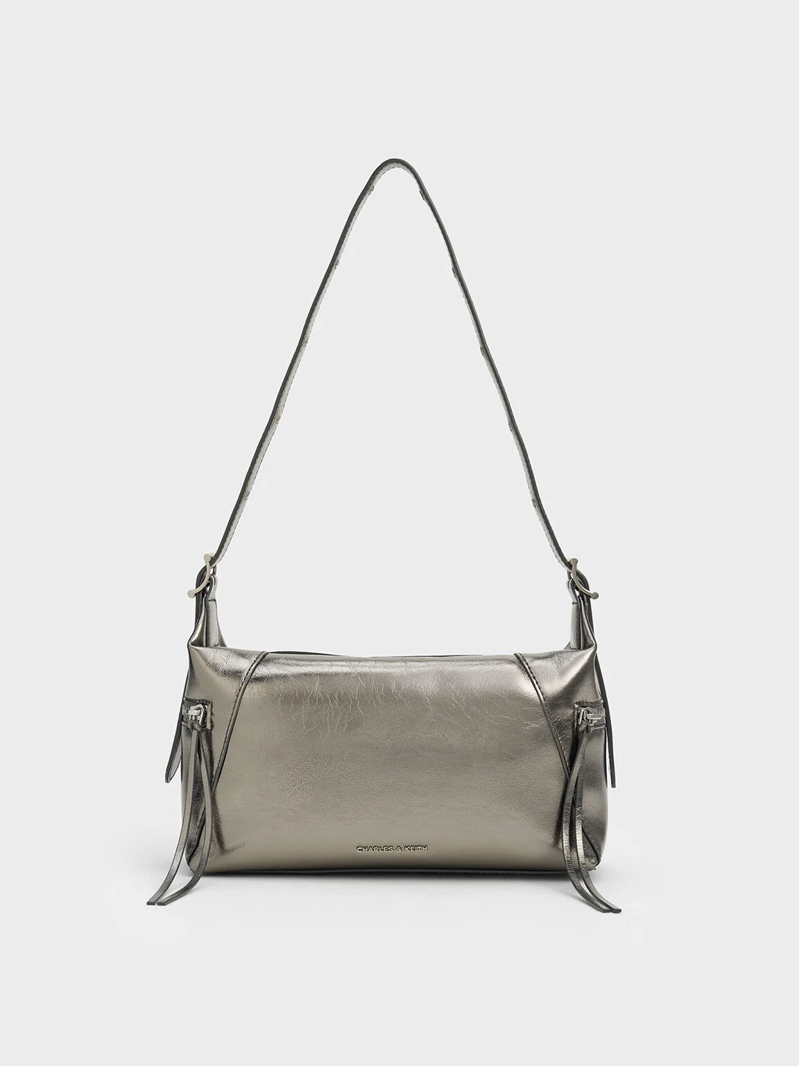 Xylia shoulder bag in a metallic silver/grey finish