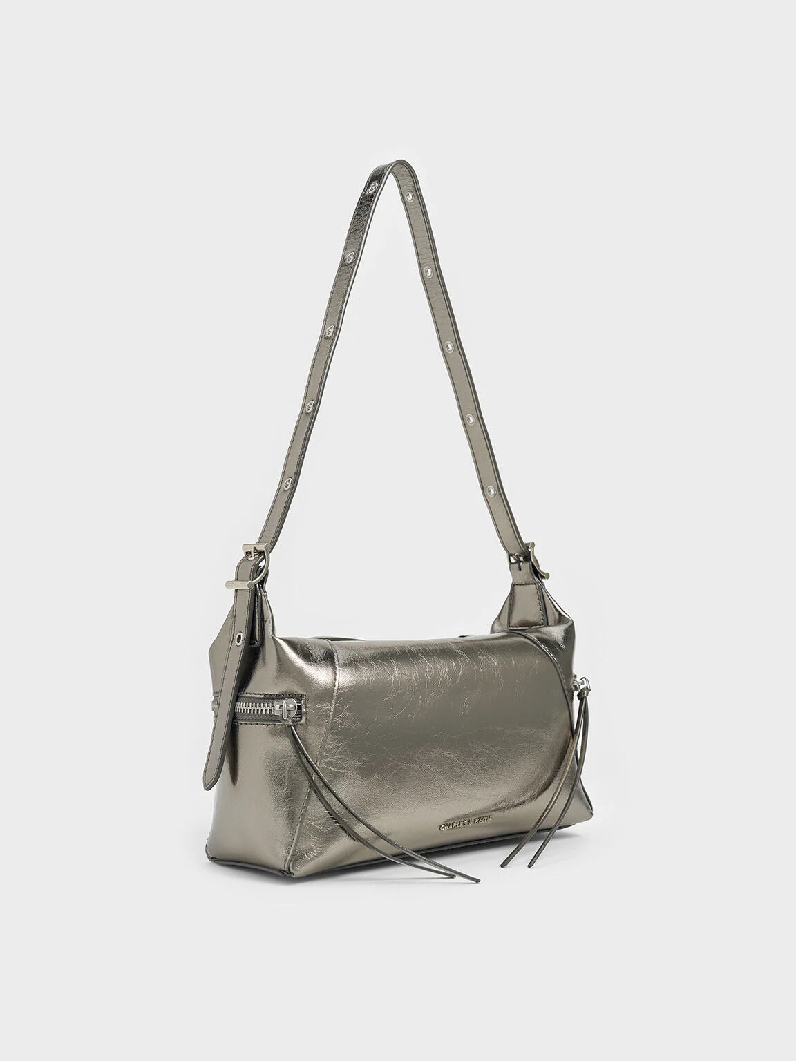 Xylia shoulder bag in a metallic silver/grey finish