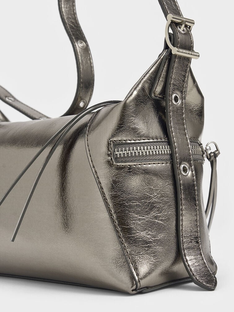 Xylia shoulder bag in a metallic silver/grey finish