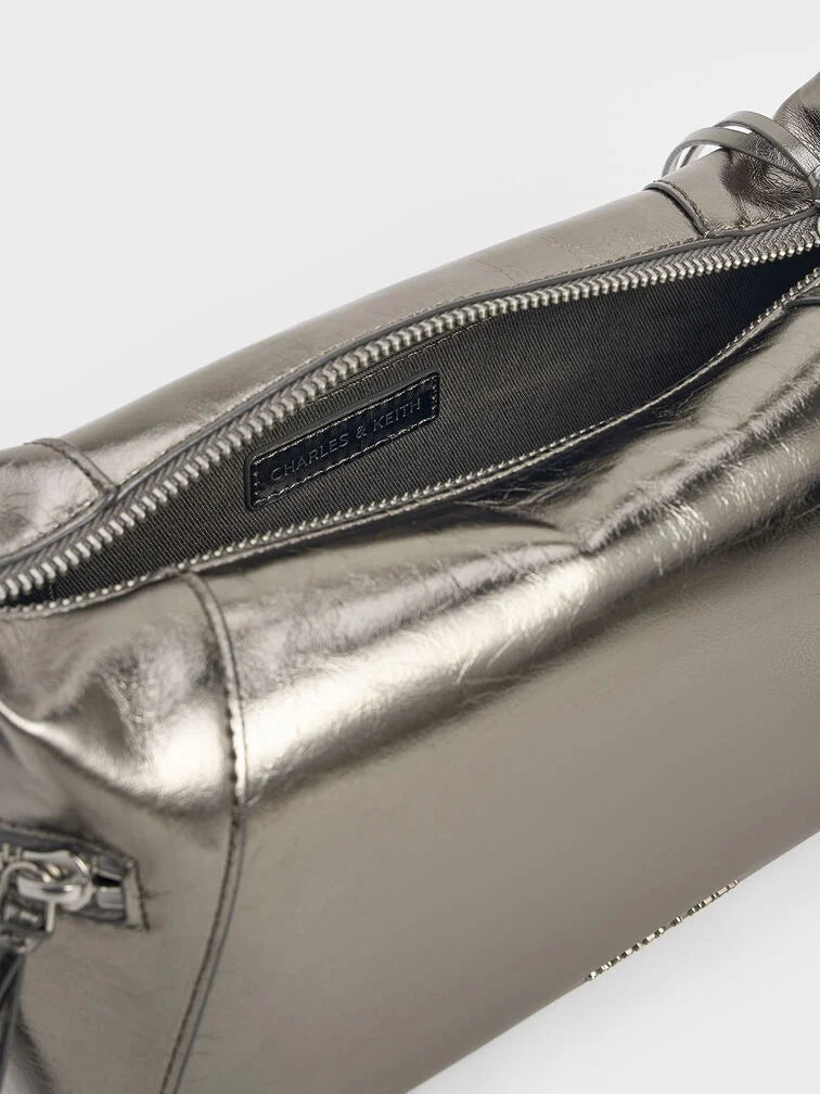 Xylia shoulder bag in a metallic silver/grey finish
