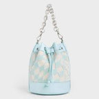 Zetta checkered bucket bag in a light blue finish