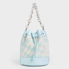 Zetta checkered bucket bag in a light blue finish