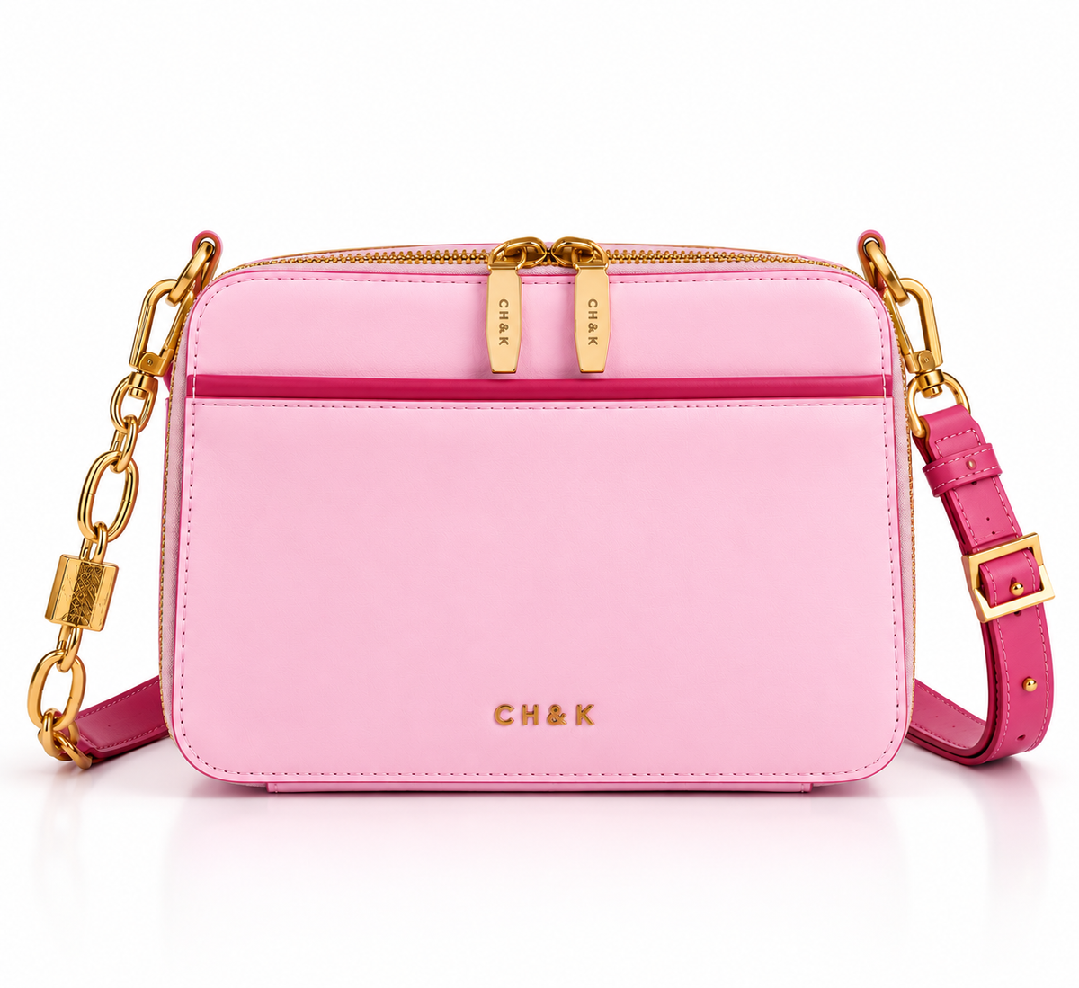CH&K Baby Pink Camera Crossbody Bag – Gold Chain Edition