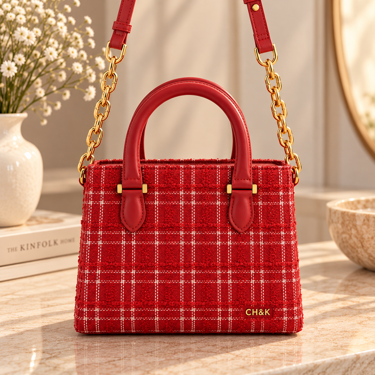 CH&K Red Tweed Mini Tote Bag