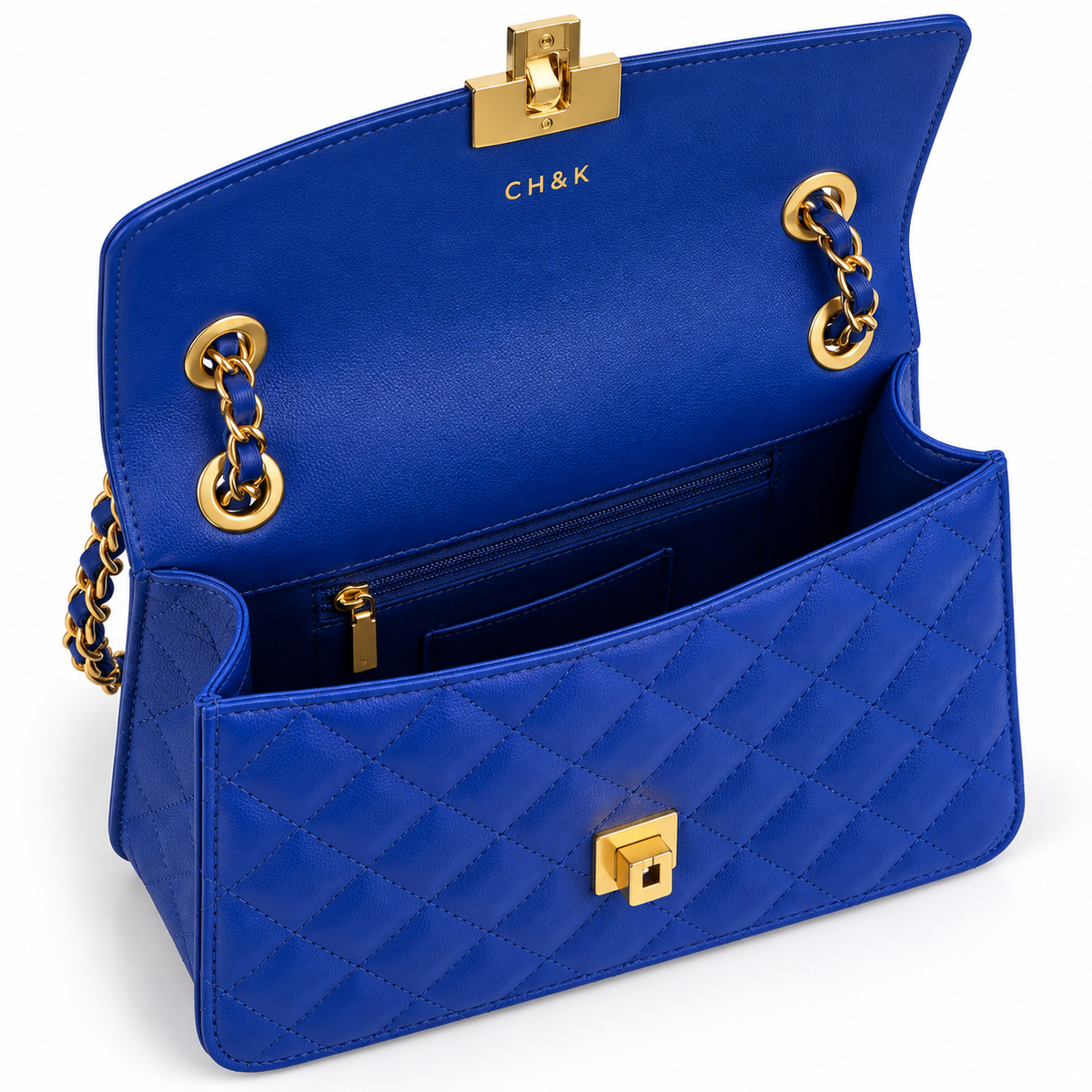 CH&amp;K Quilted Chain Shoulder Bag – Royal Blue