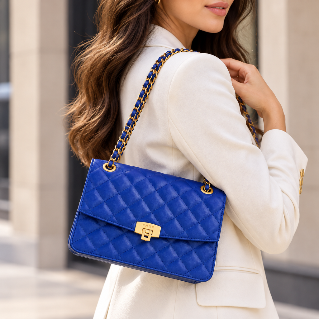 CH&amp;K Quilted Chain Shoulder Bag – Royal Blue