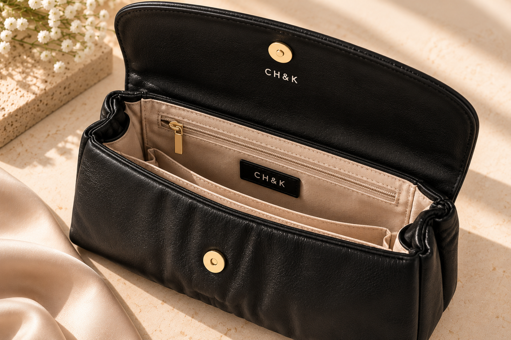 CH&K Soft Ruched Clutch Bag – Black