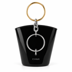 CH&K Glossy Ring-Detail Mini Bucket Bag – Black