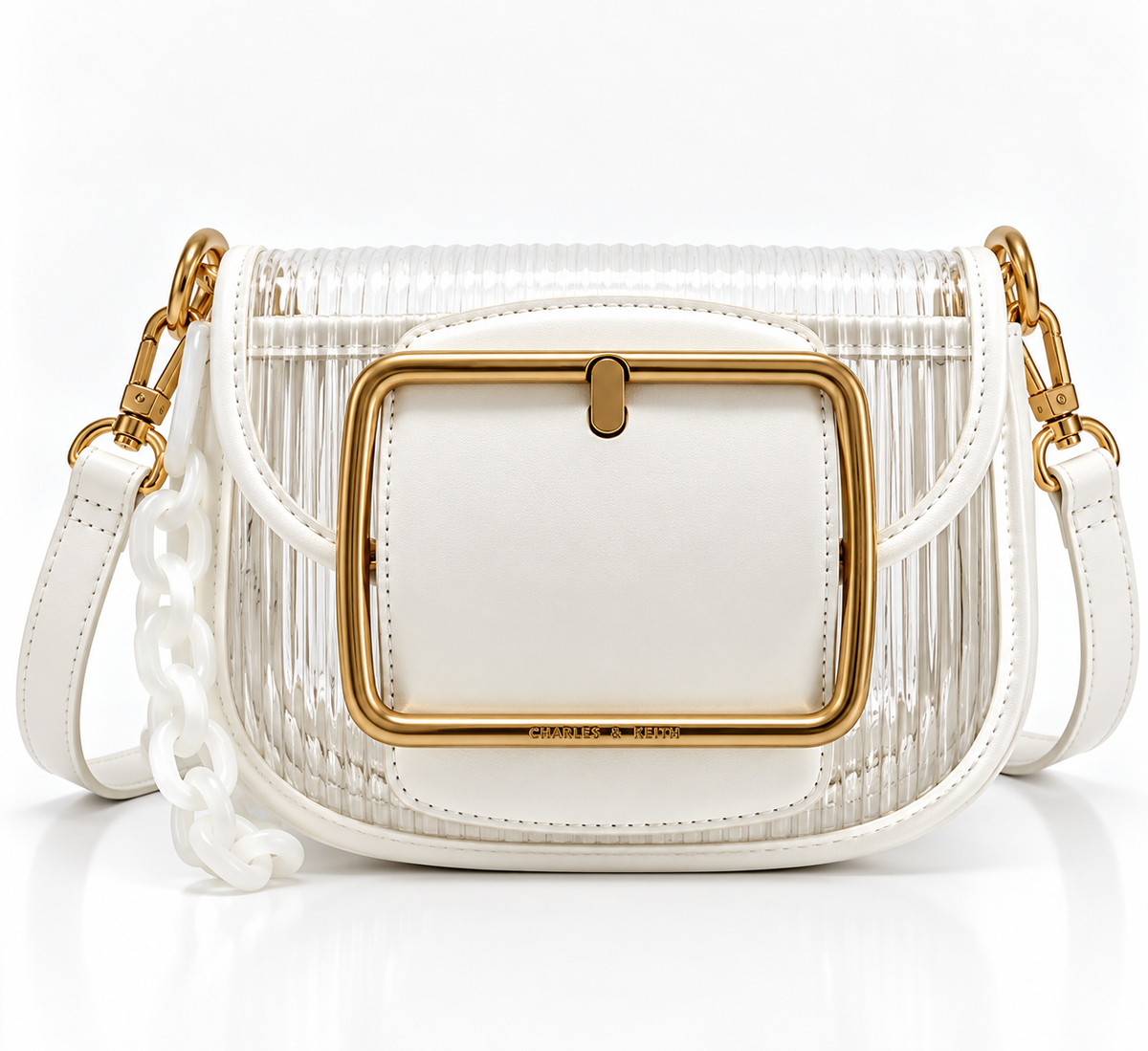 CH&K Ivory Transparent Shoulder Bag – Gold Buckle Edition