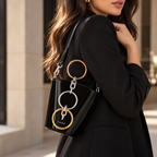 CH&K Glossy Ring-Detail Mini Bucket Bag – Black