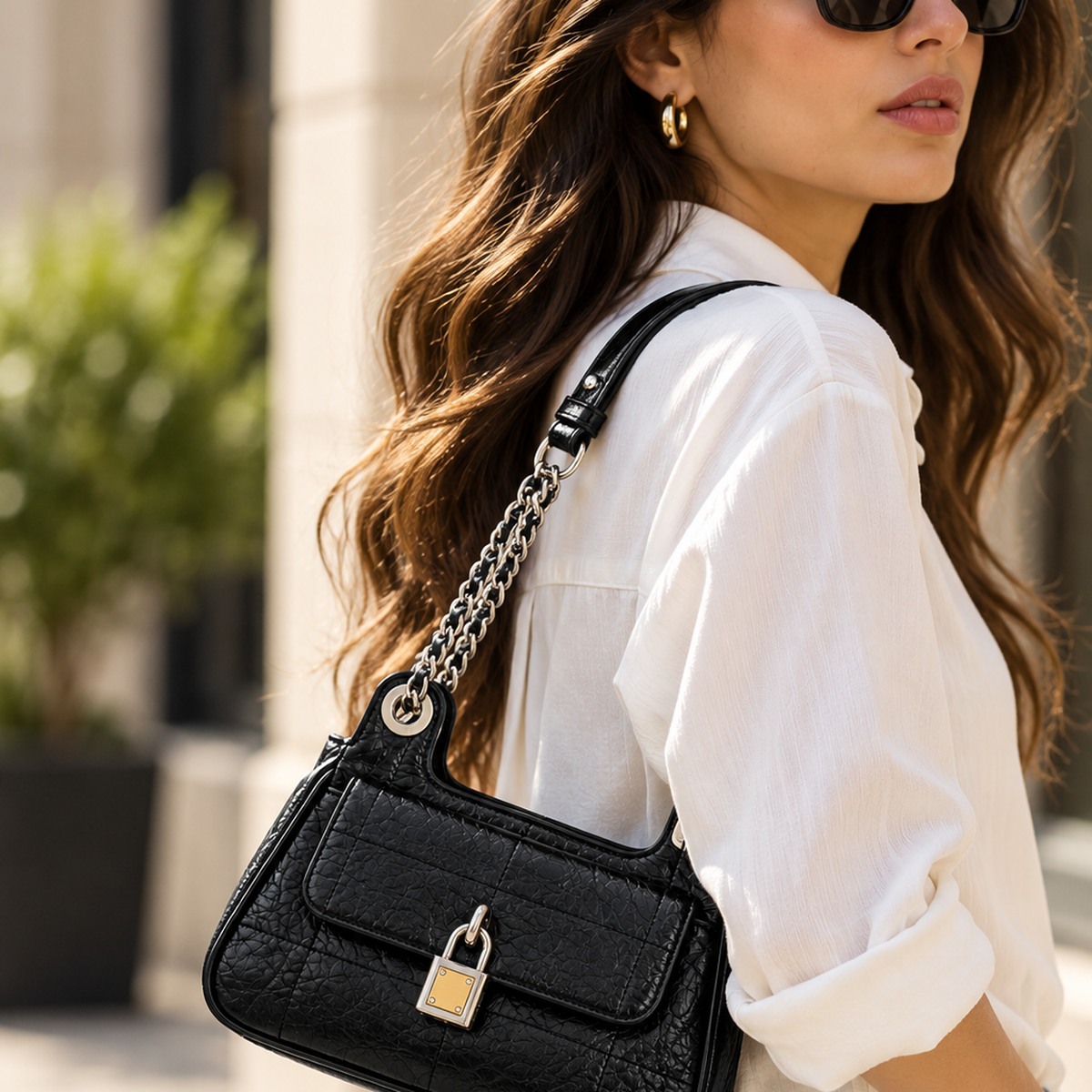 CH&K Black Quilted Shoulder Bag with Chain Strap