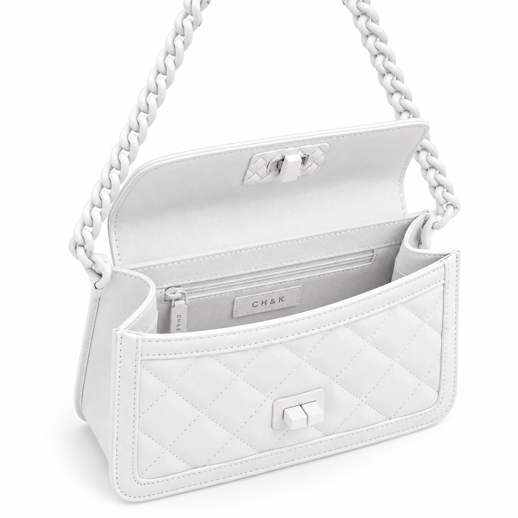 CH&K Quilted Chain Shoulder Bag – White