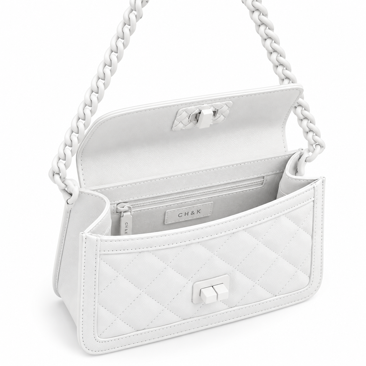 CH&K Quilted Chain Shoulder Bag – White