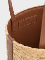 leather and raffia bucket bag