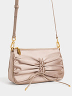 ruched mini shoulder bag with a faux pearl chain strap.